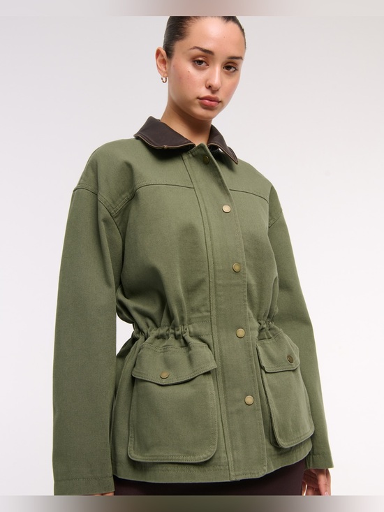Abercrombie & Fitch Jackets & Blazers - Abercrombie & Fitch Olive Utility Jacket with Contrast Collar